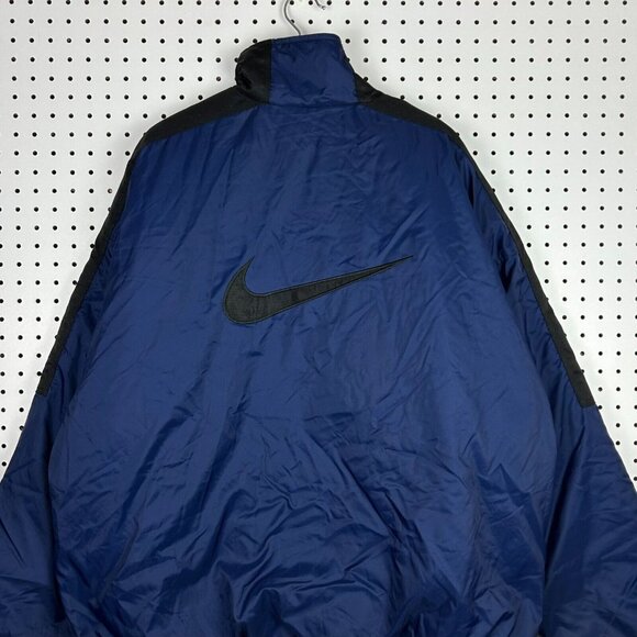Vintage Nike Puffer Jacket Half Zip Size XXL Blue Black‎ Swoosh 90s Coat Ripcord - Picture 1 of 8